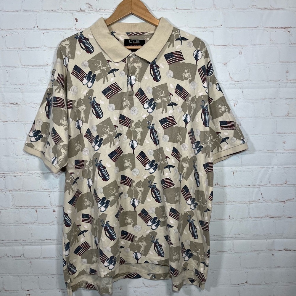 Croft & Barrow Polo Shirt Mens Size XXL Tan Golf Patriotic Summer Outdoor